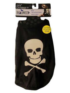 Celebrate It Halloween Glow-In-The-Dark Skull Tee Pets - Size L/G Black & White